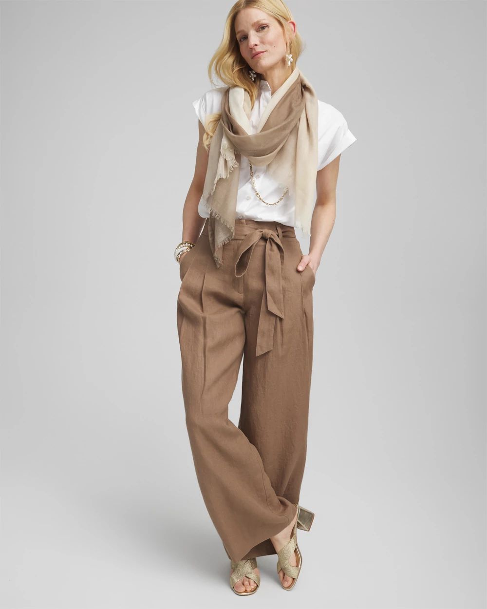 Belted Pleated Wide-Leg Linen Pants | Chico's Belted Pleated Wide-Leg Linen Pants | Chico's